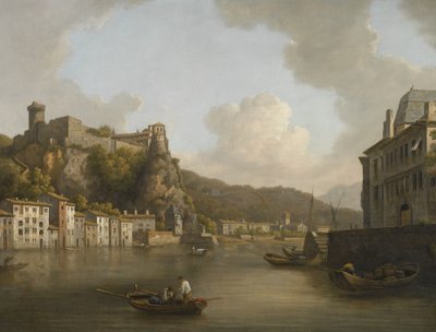 Franska: Une vue du château de Pierre-Scize à Lyon En vy över Pierre Encise-slottet vid Rhône, Lyon av William Marlow