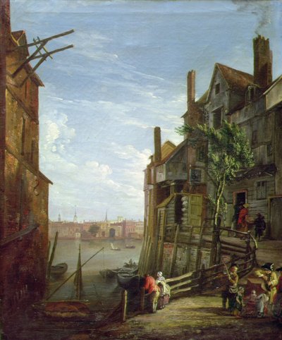 Utsikt över Themsen vid Southwark med utsikt mot staden (olja på duk) av William Marlow