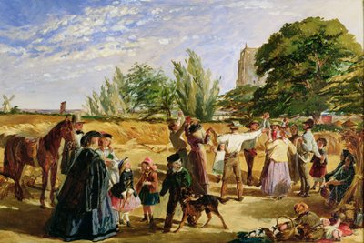 En skördescen i Norfolk: sketch för "Hello Largesse", 1861 av William Maw Egley