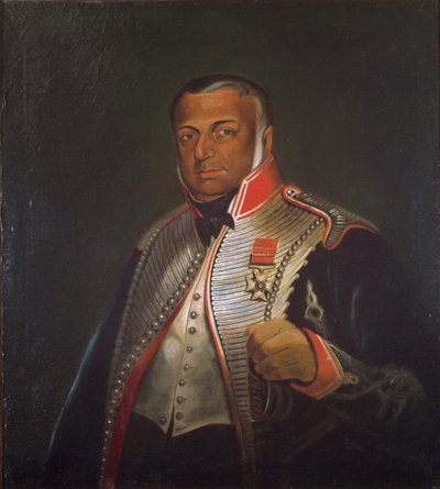 Överste James Skinner CB (1778-1841) 1st Regiment of Local Horse, c.1836 (olja på duk på panel) av William Melville