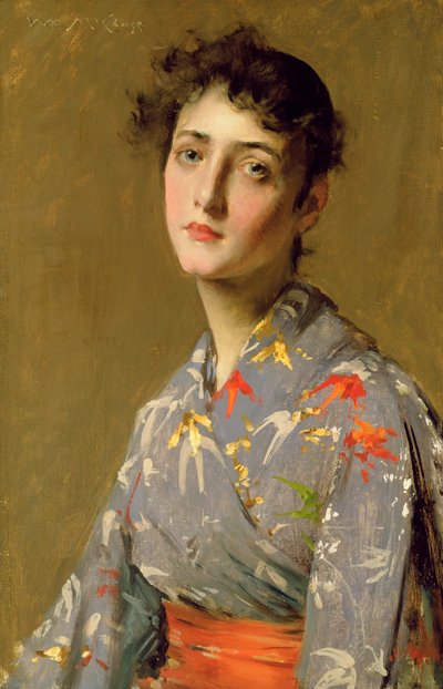 Flicka i japansk kostym, ca 1888 (olja på duk) av William Merritt Chase