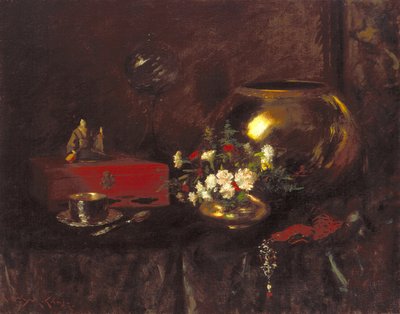 Stilleben: mässingskål (olja på duk) av William Merritt Chase