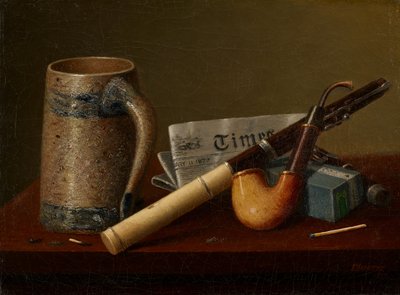 Stilleben med flöjt och The Times av William Michael Harnett