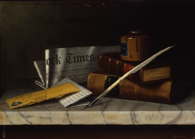 Stilleben med brev till Mr. Clarke, 1879 (olja på duk monterad på masonit) av William Michael Harnett