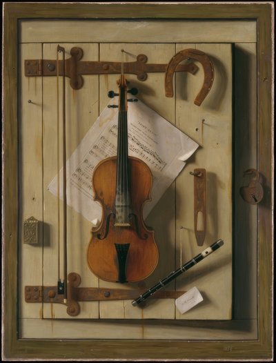 Stilleben - fiol och noter av William Michael Harnett