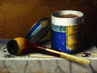 Tobak och pipa, 1877 av William Michael Harnett
