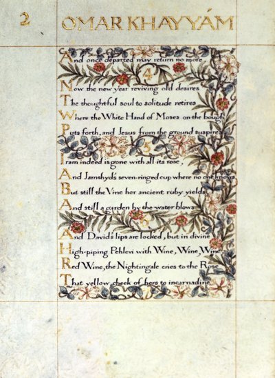 Lägg till 37832 fol.1v Dekorerad översättning av "The Rubaiyat of Omar Khayyam" av William Morris