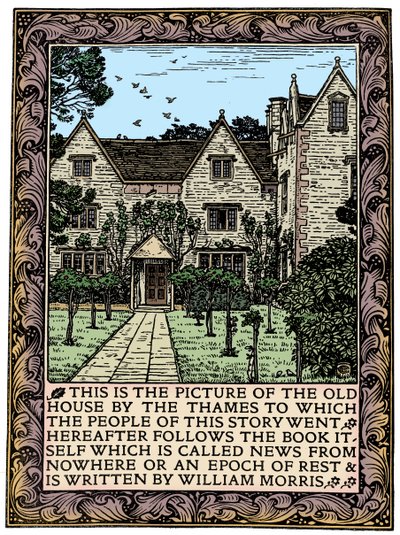 Kelmscott Manor, Gloucestershire, frontispice till News from Nowhere, c1892 1901 av William Morris