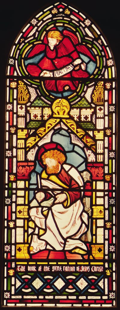 St. Matteus, ca 1870 målat glas av William Morris