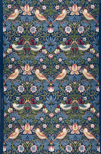 Jordgubbstjuv. Dekorativt tyg, 1883. av William Morris