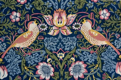 Jordgubbstjuv. Dekorativt tyg, 1883. av William Morris