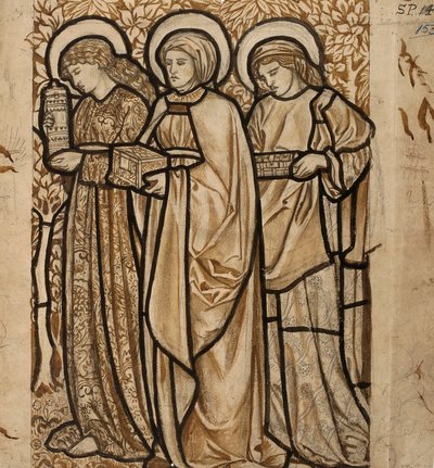 "Three Marys at the Sepulcher - Design för målat glas", 1862 av William Morris