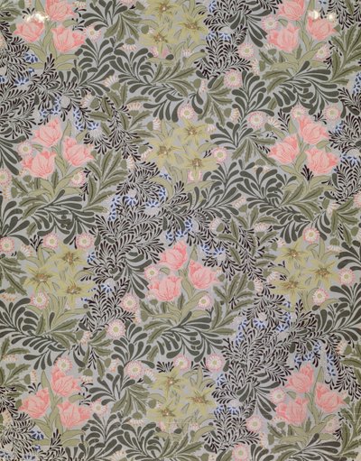 Tapetdesign med tulpaner, tusenskönor och kaprifol (tapet) av William Morris