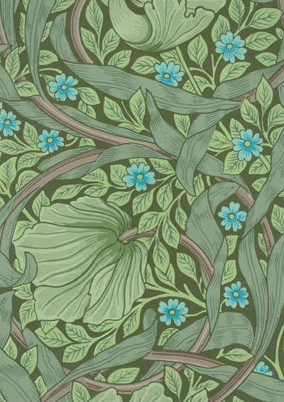 William Morris Tapetprov med Forget-Me-Nots, c.1870 (träblockstryck i färg) av William Morris