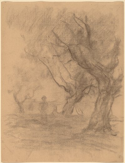 Kvinna som står under två träd av William Morris Hunt
