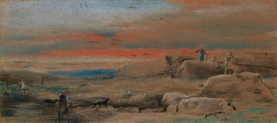 Figurer bland klippor vid solnedgång av William Mulready