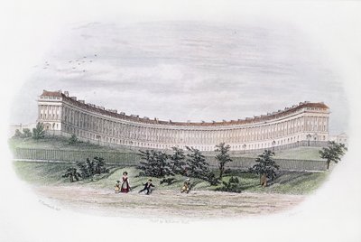 Royal Crescent, Bath, från parken, graverad av J. Shury, c.1840 av William N. Hardwick of Bath
