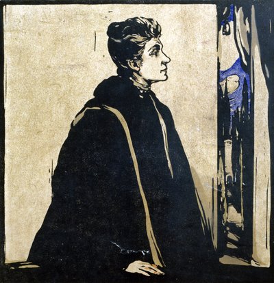 Eleonora Duse (1858-1924) illustration från "Twelve Portraits", publicerad 1899 (handfärgat träblock) av William Nicholson