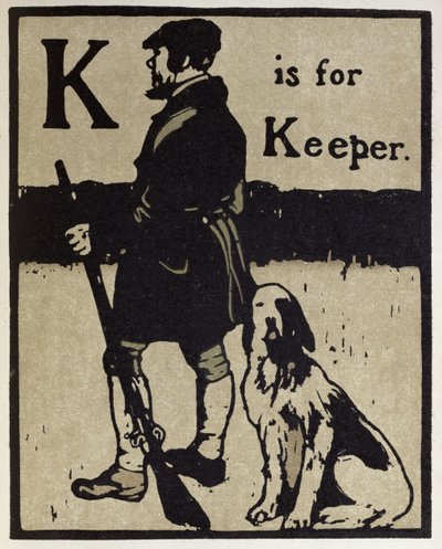 K är för Keeper, illustration från "An Alphabet", publicerad av William Heinemann av William Nicholson