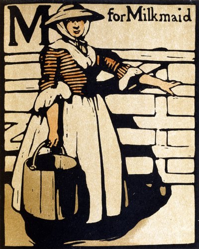 M for Milkmaid, illustration från "An Alphabet", publicerad av William Heinemann av William Nicholson