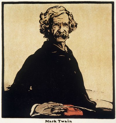 Porträtt av Mark Twain (1835-1910) Amerikansk författare - teckning av William Nicholson (1872-1949) av William Nicholson