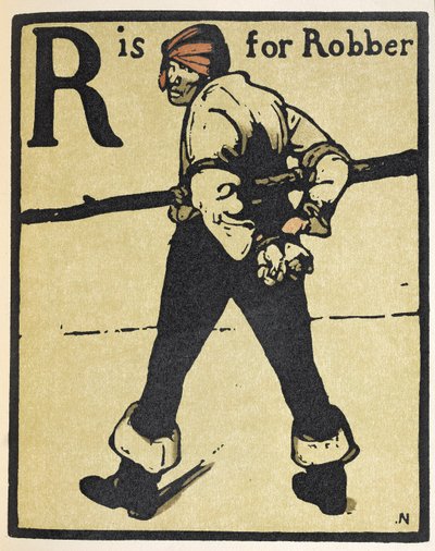R är för Robber, illustration från "An Alphabet", publicerad av William Heinemann av William Nicholson