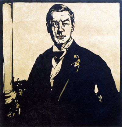 Rt. Hon. Joseph Chamberlain (1836-1914) illustration från "Twelve Portraits - Second Series", publicerad 1899 (handfärgat träblock) av William Nicholson
