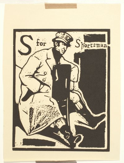 S är för Sportsman (träblocktryck på papper) av William Nicholson