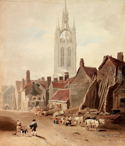 Rivningen av hus på platsen Collingwood Street, Newcastle upon Tyne (kroppsfärg) av William Nicholson