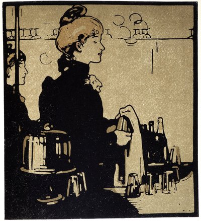 Young Woman Bartender, London - i "" Types of London", av William Nicholson (1872-1949), ed Floury av William Nicholson