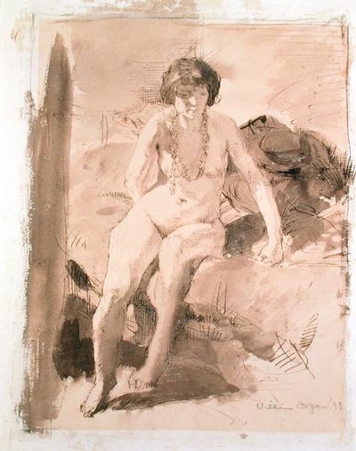 En naken flicka som sitter på en säng av William Orpen