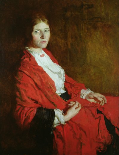 The Red Scarf (olja på duk) av William Orpen