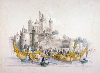 Lord Mayor Thomas Johnson och hans följe går ombord från Towern i London, 1840 av William Parrott