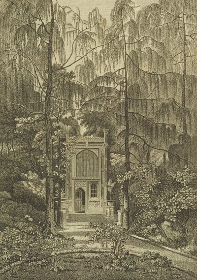 Utsikt över kapellet i trädgården vid Strawberry Hill, graverad av Godfrey, 1784 av William Pars