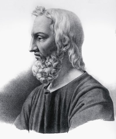 Porträtt av Pedanius Dioscorides (cirka 40-cirka 90), grekisk läkare, botaniker och apotekare, gravyr av Nicolas Toussaint Charlet