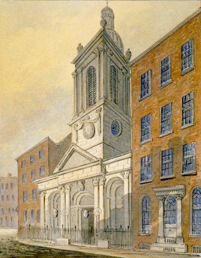 Nordostvy över Church of St Peter-le-Poer och Old Broad Street, City of London, 1815 av William Pearson