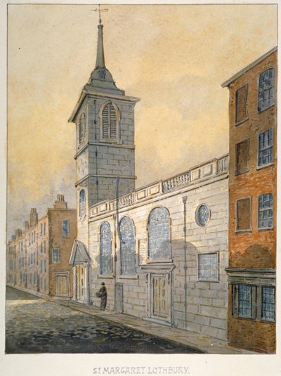 Sydostvy över Church of St Margaret Lothbury, City of London, 1815. av William Pearson