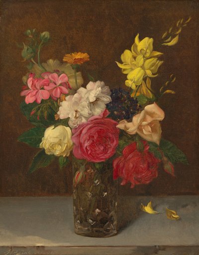 Blommor i en slipad glasvas av William Perkins Babcock