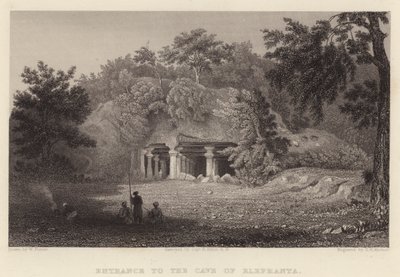Ingång till Elephanta-grottan (gravyr) av William Purser
