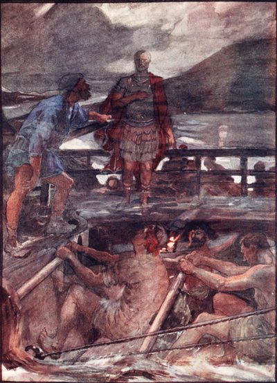 Caesar and the pilot, illustration från "Plutarch