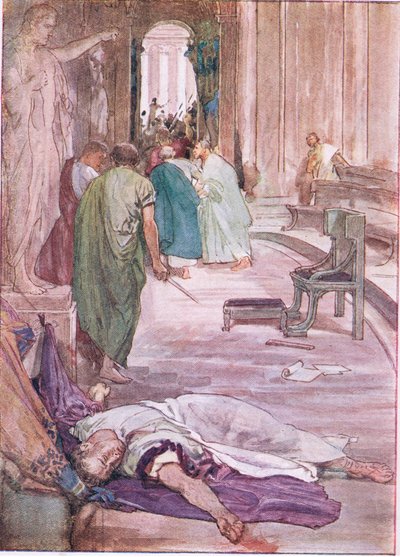 Mordet på Caesar, från Plutarch Lives publicerad av T C & E C Jack Ltd, 1920-talet av William Rainey
