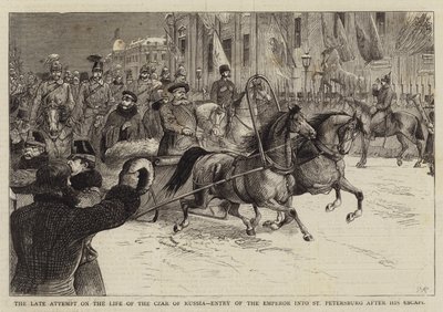 Det sena försöket på Rysslands tsars liv, kejsarens inträde i St Petersburg efter hans flykt av William Ralston