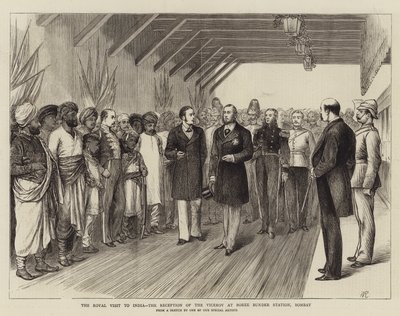 Det kungliga besöket i Indien, mottagandet av vicekungen på Boree Bunder Station, Bombay av William Ralston