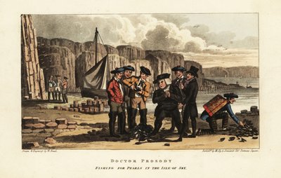 Engelska turister tittar på skotska fiskare som öppnar pärlostron på Isle of Skye, Skottland av William Read