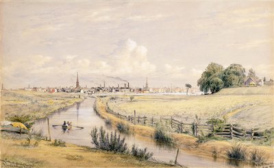 Jersey City med en glimt av New York från Bergenskanalen, 1854 av William Rickarby Miller