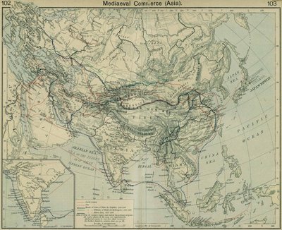 Medeltida handel Asien. Från The Historical Atlas av William Robert Shepherd