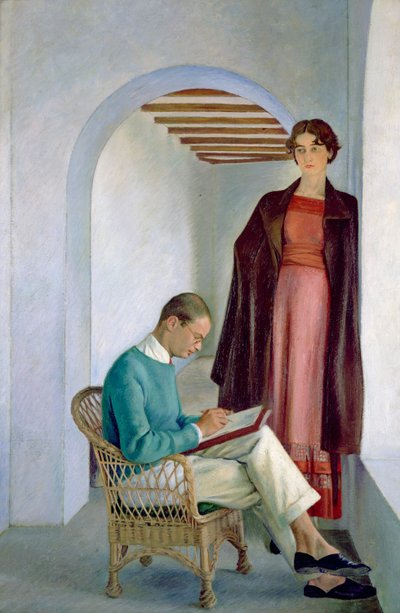 Konstnärens son och hans hustru eller två figurer i en interiör, ca 1930-35 (olja på duk) av William Rothenstein