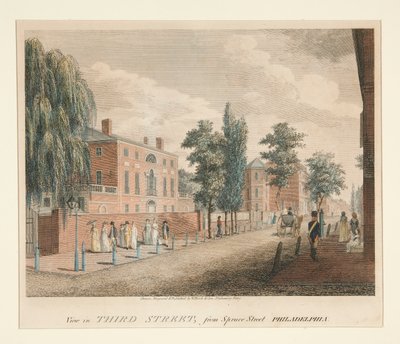 Utsikt på Third Street, från Spruce Street Philadelphia av William Russell Birch