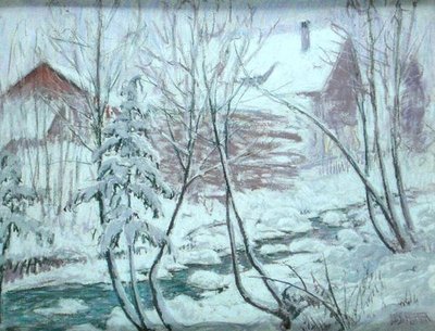 Chalets in the Snow (pastell ombord) av William Samuel Horton