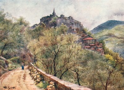 Apricale, från väster (färglitografi) av William Scott
